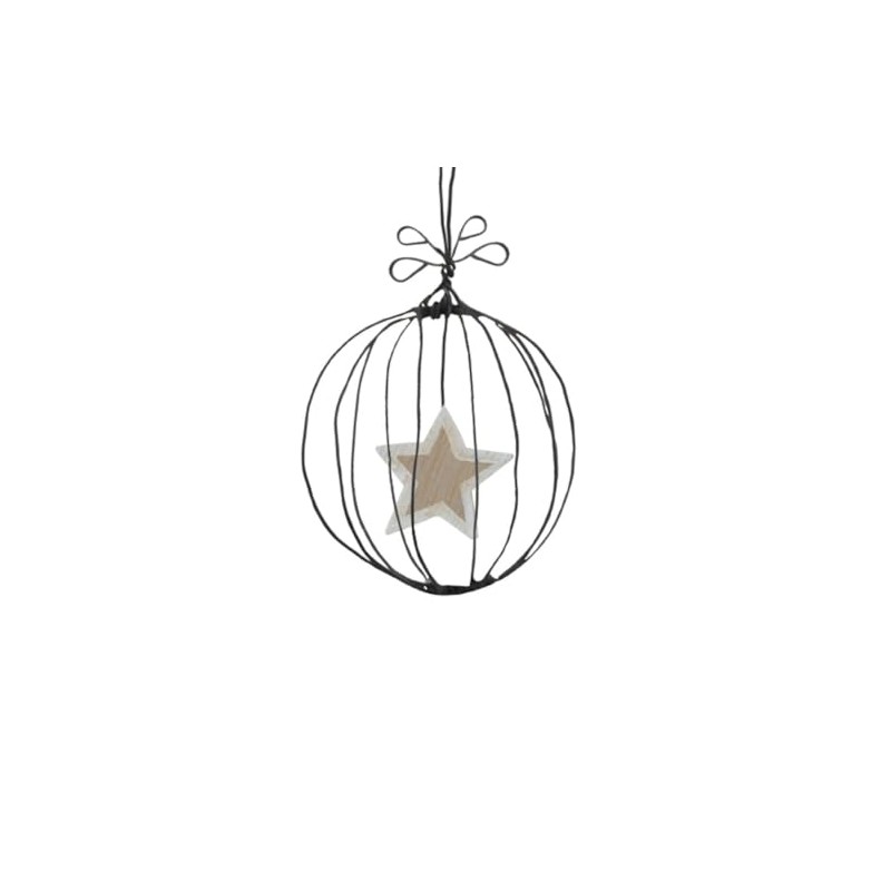 East of India Rustic Wire Hanging Christmas Bauble Wooden Star,