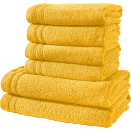 Erwin Müller Heidelberg Towel Set, Terry Towelling Set, 6–Piece 100% Cotton Yellow – Lightweight Quality, Absorbent, Quick-Drying, Compact – Ideal for Sports, Beach, Travel (Other Colours)