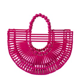 RULER TRUTH Womens Bamboo Handbags Summer Straw Beach Purse, Handmade Straw Purse for Women Natural Wicker Purse Rattan Purse for Women Rose Red