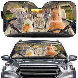 Rabbit Car Windshield Sun Shade Foldable Funny Car Front Window Sunshade,Pet Family Driver Auto Sunshield Animal Sun Shield Visor,Protector Block Cover for Car SUV Truck UV Rays 57x27.5 Inches