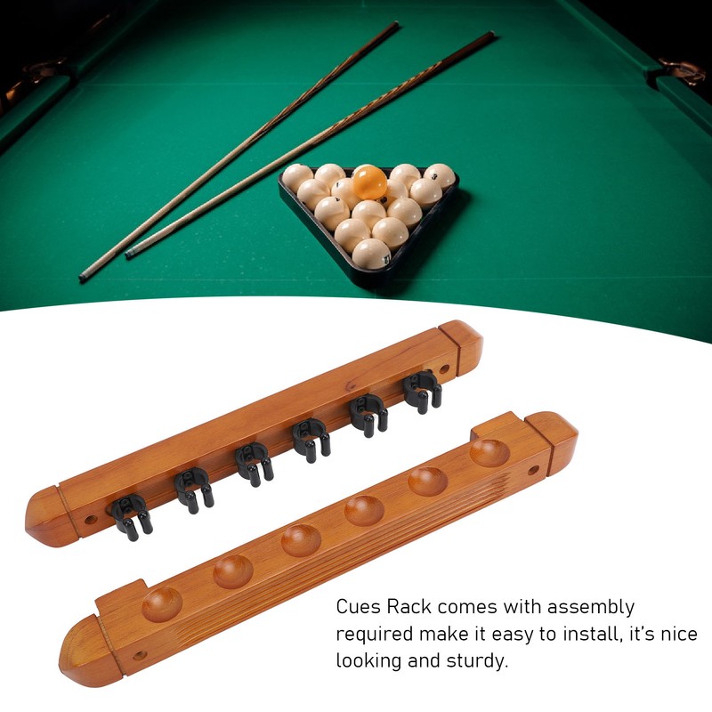 Wall Mounted Billiard Pool Cue Rack 6 Cues Wooden Billiard