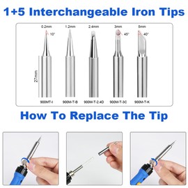 flintronic Soldering Iron Kit, 60W Adjustable Temperature 200-480℃ Welding Tools, 8 in 1 Portable Soldering Iron with 5 Solder Tips, 10g Solder Wire, Stand, Soldering Set for Welding/Repair/DIY
