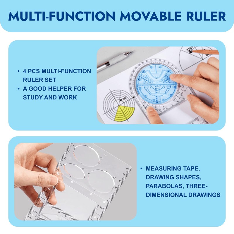 Zakrafo 4 Pcs Multifunctional Geometric Ruler,Math Measuring Rulers for Drawing