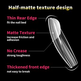 AIMEILI Long Square Nail Tips Soft Gel Tips 12 Sizes, 504Pcs Pre Shaped Half Matte Press On Nails False Nails for Nail DIY Art Nail Extensions Acrylic Nails