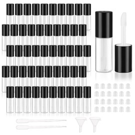 DynnnDy 50Pcs 3ml Empty Lip Gloss Tubes with Brush Refillable Cute Lip Balm Bottles Bulk Transparent Cosmetic Sample Containers for DIY Lipstick Eyelash Growth Liquid,Black Cap