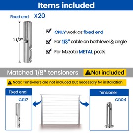 [Patent] Muzata 20 Pack 1/8" Swageless Invisible Cable Railing Kit Hardware Cable Railing Toggle Anchor Swageless Fittings Terminal Fixed End for Metal Post T316 Stainless Steel Angle Adjustable CB17