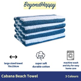 Beyond Happy Cabana Stripe Beach Towel, Light blue Stripe, Giant Size -150cm L x 70cm W, 100% Cotton (Light Blue)