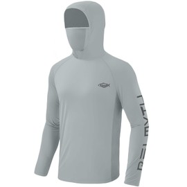 Palmyth Fishing Hoodie for Men UPF 50+ UV Hooded Fishing Shirts Long Sleeve Sun Protection Performance Neck Gaiter Gray Mahi Rider 3XL