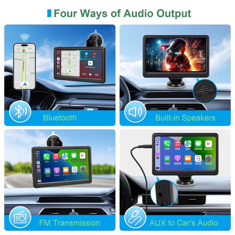 Wireless Carplay Screen for Car, 7" HD Portable Car Stereo