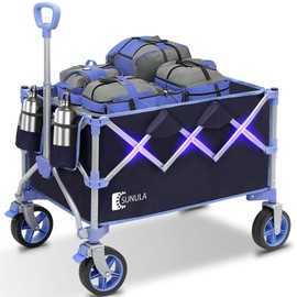 Sunula Collapsible Foldable Wagon Cart with 330lbs Weight Capacity, Heavy Duty Folding Wagon Cart with Big All-Terrain Wheels & Drink Holders. Blue