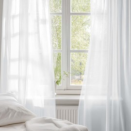 TOPICK Sheer White Curtains for Living Room Bedroom Window Lightweight Solid Voile net 72 Inch Drop Classic Drapes Light Filtering Curtains Rod Pocket Window Treatments 2 Panels