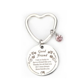 Stainless Steel Heart-Shaped Keychain with Diamond Pendant,Perfect Friendship Gifts for Women,Cute and Inspirational Keyring for Friends,Good Luck Gifts for Friends,Gifts for Friends,Cute Keyring