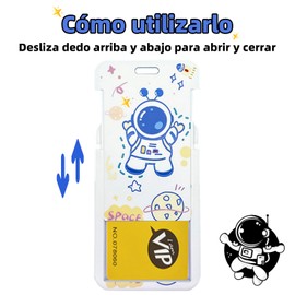 KIWOP Porta Gafete, Porta Credencial, Impermeable y a Prueba de Polvo, Material Abs, Engrosado y Resistente, Diseño de Pieza Deslizante.(Astronauta)