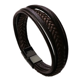 murtoo Mens Leather Bracelet Cowhide Multi-Layer Braided Leather Mens Bracelet (Brown, 7.5")
