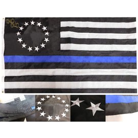 Trade Winds Betsy Ross Thin Blue Line Police Memorial Law Enforcement 3x5 3'x5' Rough Tex 100% Dura-Last Nylon 150D Embroidered Flag Banner with 2 Clips
