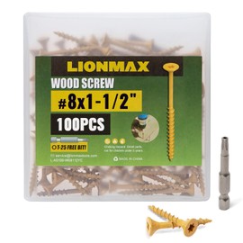 LIONMAX Wood Screws 1-1/2 Inch, Deck Screws #8 x 1-1/2", 100 PCS, Rust Resistant, Epoxy Coated, Exterior Wood Screw, Outdoor Decking Screws, Torx/Star Drive Head, T25 Star Bit Included, Tan