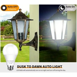 4-Pack Dusk to Dawn Light Bulbs Outdoor 75 Watt Equivalent, Automatic On/Off Sensor LED Light Bulb, 10W Daylight 5000K, 1100 Lumen, A19 E26 Bulbs Photocell for Wall lamp Porch Garage Yard Light