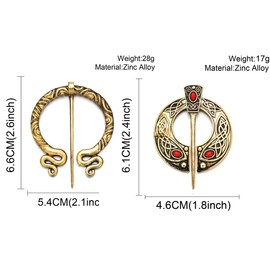 XGALA - Broche Vikingo, Prendedores para Ropa, Estilo clásico, 2 Unidades, Estilo flbula, Estilo Medieval, para Mujer, Color Dorado