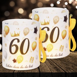 16 Lanterns Table Decoration 60th Birthday Women Happy Birthday 60th Birthday Table Decoration for Parties, Christenings, Communions, Mitzvahs Tea Light or Candles Decoration (with Coloured Ropes)