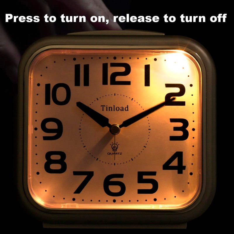 5.5" Large Analog Alarm Clock Silent Non Ticking, Gentle Wake,