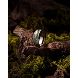 100S JEWELRY Gunmetal Tungsten Rings For Men Wedding Band Green Moss Agate Inlay Dome Edge Polished Finish Size 6-16 (Tungsten, 11)
