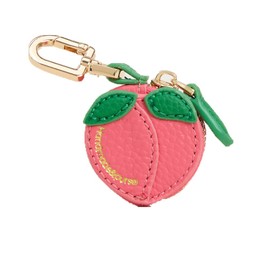Cute Peach Shaped Coin Purse, Pink and Green, PU Leather Key Chain, Mini Wallet Pouch with AirTag Holder, Gift for Women