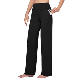 Willit Women's Yoga Pants Wide Leg Dress Work Pants Stretch Casual Pants Slacks with Pockets High Waist 28" Black L