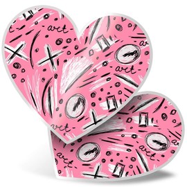 2 x Heart Stickers 15 cm - Modern Art Pink Doodles Scribbles Fun Decals for Laptops,Tablets,Luggage,Scrap Booking,Fridges, #21670