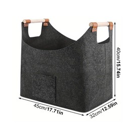 60 L Log Basket for Firewood, Firewood Basket, Firewood Basket for Firewood, Leather Application, Non-Slip Handles, Front Pocket, Extra Large, Felt Bag Basket for Wood, Newspaper or Firewood