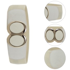 Trimming Shop Women’s White Stretchable Waist Belt with Circular Shiny Buckle One Size Fits Elastic Band All Girls Fashion Accessory, 60mm wide, 36” - 40”