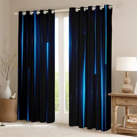 Feelyou Kids Blue Black Striped Blackout Curtain (30%-50%) (2 Panels, 52x84 Inch) Geometric Abstract Ombre Curtain for Bedroom Boys Girls Modern Decor Darkening Curtain Window Treatments