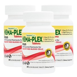 NaturesPlus Hema-Plex Iron - 30 Slow-Release Tablets, Pack of 3 - Total Blood Health - 85 mg Chelated Iron - With Vitamin C & Bioflavonoids - Non GMO, Vegetarian & Gluten Free - 90 Total Servings
