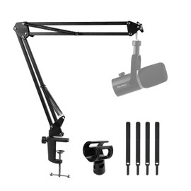 FEELWORLD AMS1 Microphone Boom Arm, Adjustable Mic Arm Stand with 3/8” to 5/8” Screw, Compatible with PM1 and other Mics for Podcast Straming Gaming Studio （Pink)