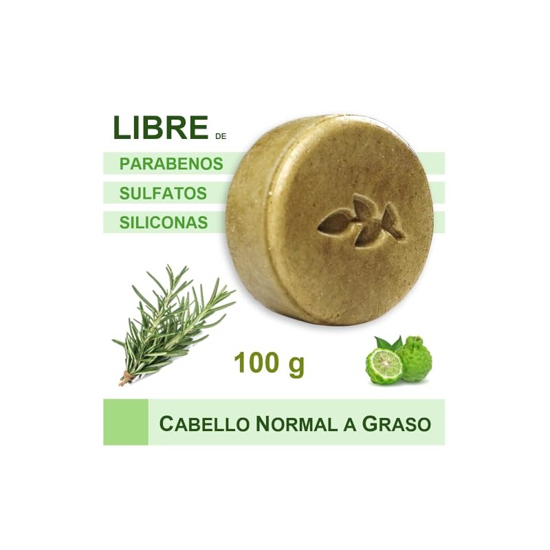 Shampoo Sólido de Romero y Bergamota, Control de Caída,100gr