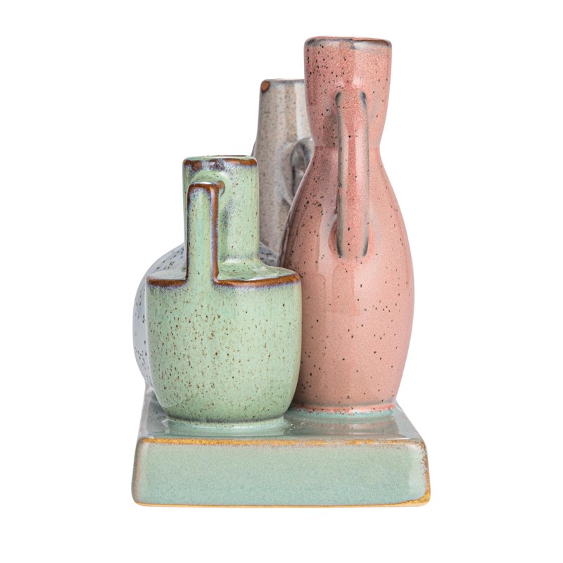 Creative Co-Op 4 Stoneware Mounted Vases on a Base with