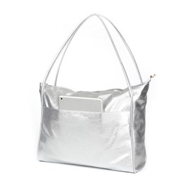 Silver Tote Bag for Women Work Purses for Women with Zipper Vegan Leather Ladies Shoulder Purse and Handbags