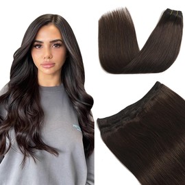 XDhair Weft Hair Extensions Brown Human Hair Weave Hair Extensions 18Inch 100g Sew in Weft Hair Extensions Dark Brown Hair Weft Extensions Real Human Hair#2 18inch