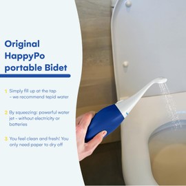 HappyPo The Original XL Butt Shower - Portable Bidet with 50% More Volume - The Easy-Bidet 2.0 Replaces Wet Wipes and Shower Toilet - Portable Bum Spray for Travel - Dark Blue