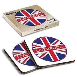 2 x Square Coasters - Liverpool England Flag Circle Cork Backed MDF Glossy Tea Coffee Accessory #59477