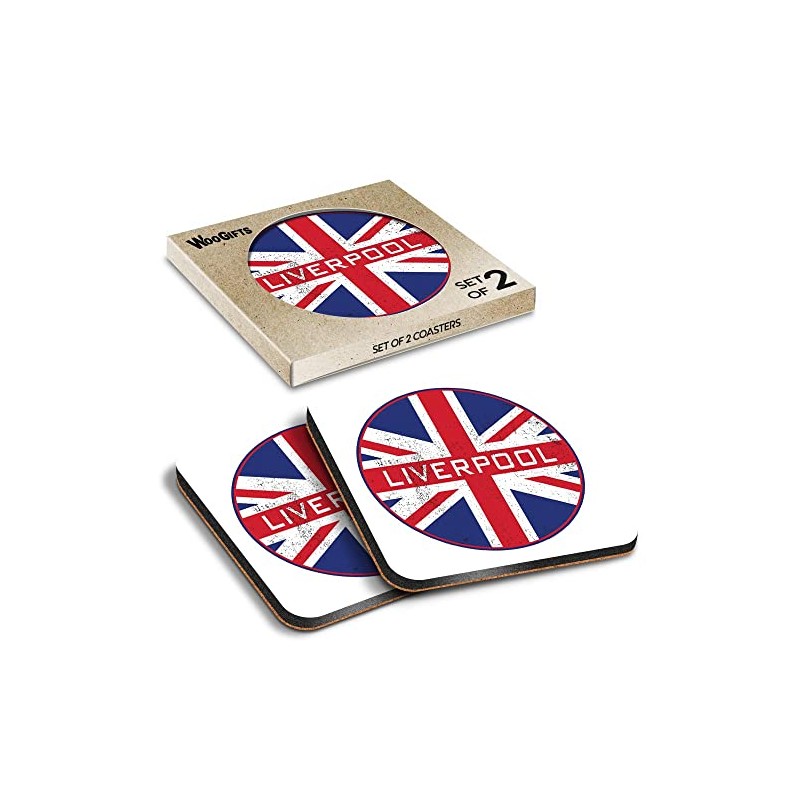 2 x Square Coasters - Liverpool England Flag Circle Cork