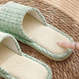 Linen Open Toe Slippers, Soft and Silent Home Slippers for Couples, Casual Comfortable Breathable non-slip Indoor and Outdoor Slippers Men/Women Aqua Blue EU 37-38