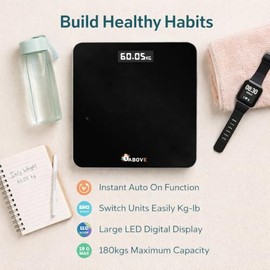 1ABOVE Digital Bathroom Scale, Electronic Scales Weighing Scale, Auto On/Off Function, LED Display for Superior Visibility, Switch Units Kg-lb, Max Capacity 180kgs, Weight Machine for People- Black