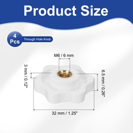 PATIKIL M6 x 32mm Thread Clamping Nuts, 4 Pcs 6 Star Knob Screws Female Thread Screw-On Grip Handle Nuts for Umbrella Base Replacement, White