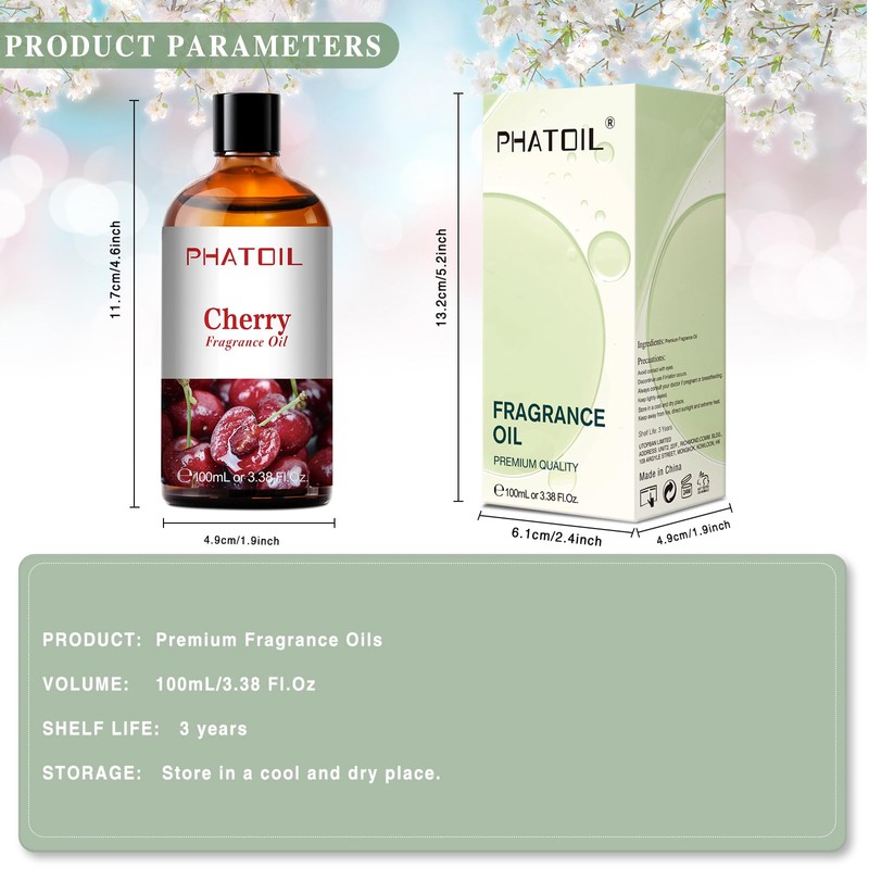 PHATOIL 3.38FL.OZ Cherry Fragrance Oils for Aromatherapy, Essential Oils for