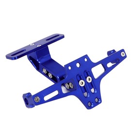 Motorcycle License Plate Bracket Fender Eliminator Kit Universal Motorcycle License Plate Holder Mount Motorcycle Tail Tidy with LED Light (blue)+motorcycle folding side number plate holder