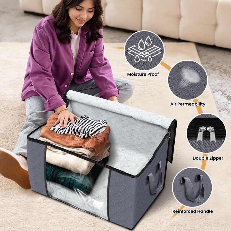 Fab totes 90L Clothes Storage, Foldable Thick Fabric Blanket Storage