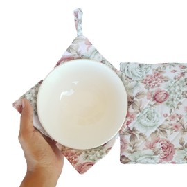 CUSHYSTORE 2X Bowl Cozy Pot Holder Canvas Holders Heat and Cold Resistant Anti-Scalding Protector (Pink Rose Garden)
