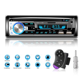 Lifelf Car Radio with Bluetooth Hands-Free System, 65 W x 4 Bluetooth Car Radio 1 DIN with Steering Wheel Remote Control, FM/AM/MP3 Player, 2 x USB, TF, AUX Audio, Antenna Adapter