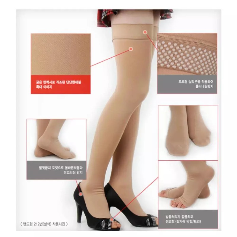 허벅지형 간호사 의료용 압박스타킹 발막힘 건강 다리피로 부종 [검정] Thigh