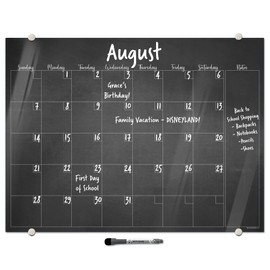 Dry Erase Glass Whiteboard Monthly Calendar for Home and Office Wall | Fine-Tip Dry Erase Marker and Mounting Hardware Included | 18" x 24" (Faux Chalkboard)